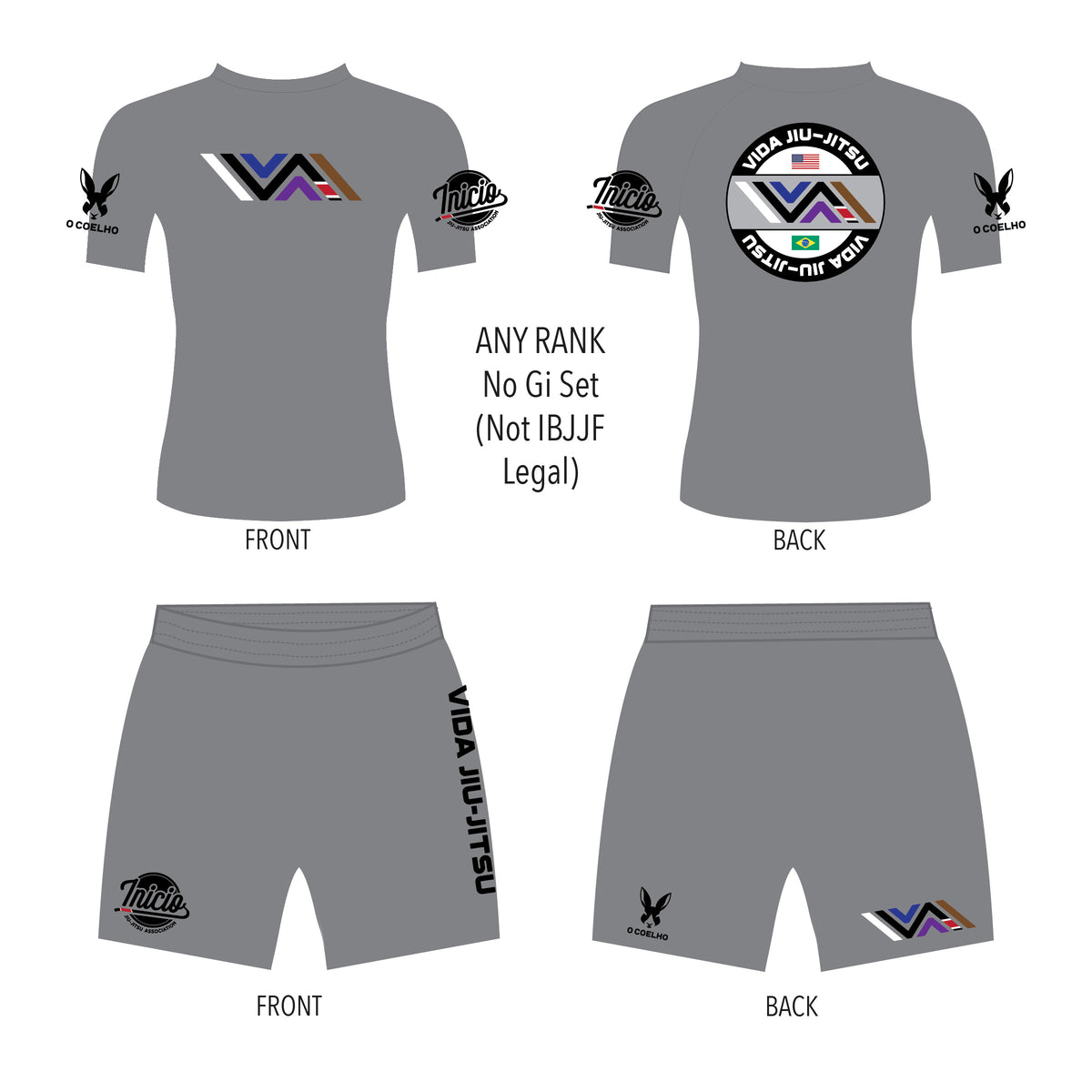Vida Jiu-Jitsu PRE-ORDER Grey Fight Shorts (All Ranks) – O Coelho BJJ